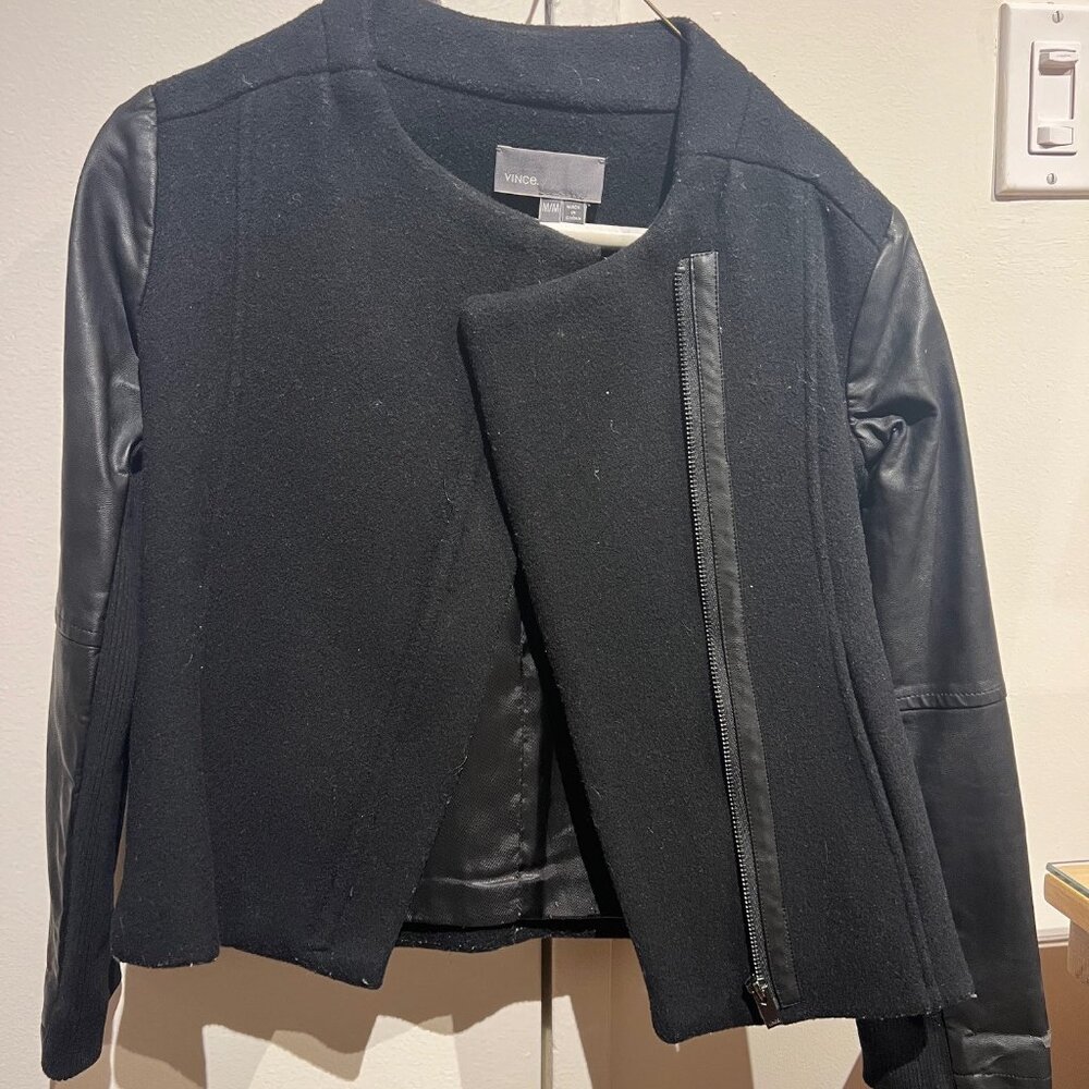 Girls Vince jacket-Black Wool and Leatherlike jacket for girls-size Medium
